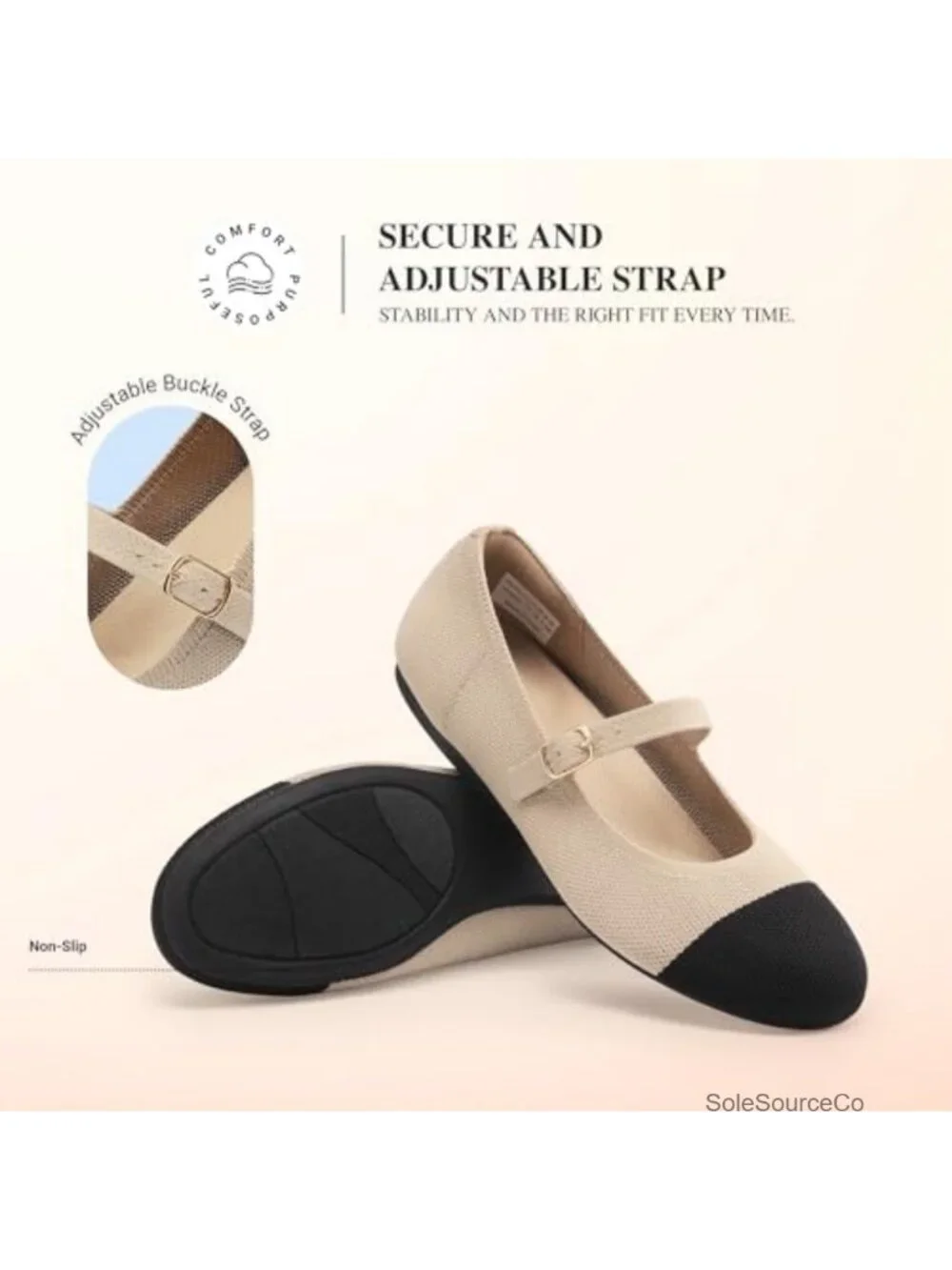 DREAM PAIRS Women's Mary Jane Flat Shoes Knit Arch Support Comfortable Casual